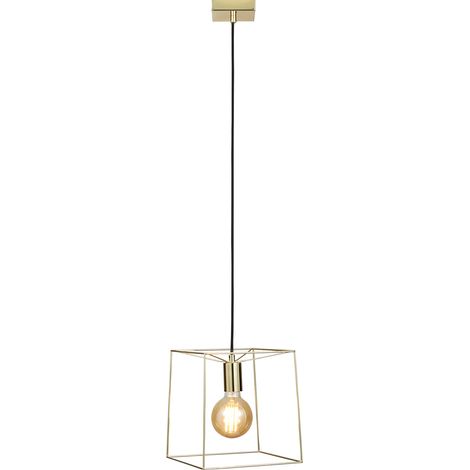 Litecraft Ceiling Pendant 1 Light With Cube Wire Frame Shade - Polished Brass (1/5)