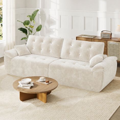 Canapé compressé modulable style nuage scandinave 275cm beige en chenille,Mousse compressée haute densité,Canapé doux pour salon (1/5)