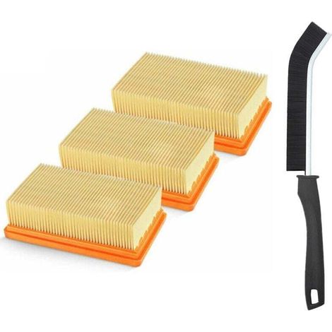Confezione da 3 filtri piatti plissettati di ricambio per aspirapolvere a secco e a umido Karcher MV4 MV5 MV6 WD4 WD5 WD6, WD4P WD5P WD6P - Sostituisce il codice 2,863-005,0. Una spazzola extra sarà o