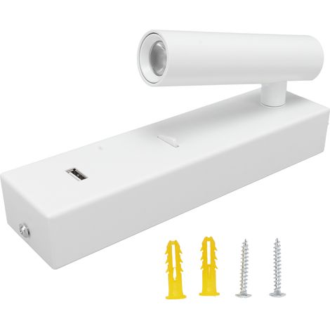 Ortviai Applique murale LED réglable avec prise, interrupteur et port USB 5 V – Blanc – Lampe de lecture pour chevet ou bureau (1/5)