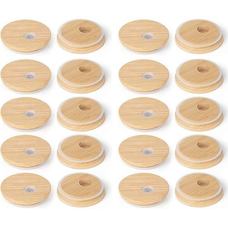 Bambusdeckel mit Strohhalmloch, 70 mm (20 Stück) (1/5)