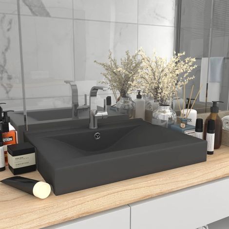 Lavabo avec trou de robinet Gris foncé mat 60x46 cm Céramique (1/5)