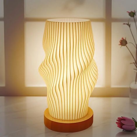 Nachttischlampe mit Holzsockel, Schlafzimmer-Tischlampe, 3 Farben mit Tastensteuerung, Garten, Terrasse, 10 (1/5)