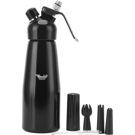 Distributeur de crème fouettée aluminium acier inoxydable plastique 500ml siphon à chantilly ustensiles de cuisine dessert avec trois buses (1/5)