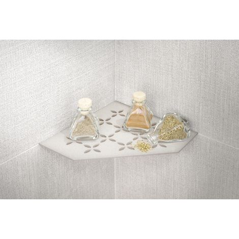 Schluter – Tablette d'angle FLORAL S2 – Alu structuré ivoire – Profondeur 21 cm – Surface de rangement design pour salle de bain