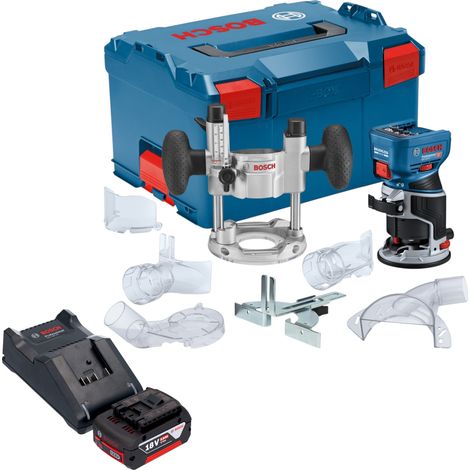 Fresatrice per bordi a batteria Bosch GKF 18V-8 Professional 18 V 8,0 mm Brushless + 1x batteria 5,0 Ah + caricabatteria + unità di immersione + L-Boxx
