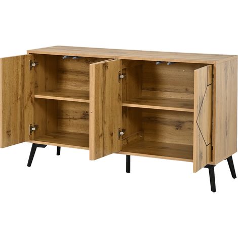 Credenza con motivo a onde, 4 ante, MDF, colore naturale, 120 x 35 x 69 cm (1/5)