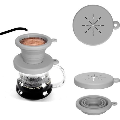 Filtre Café Pliable,Porte Filtre à Café en Silicone,Supports de Filtre a Cafe Réutilisables pour la Maison,les Voyages et le Camping Cafetière Manuelle (gris) (1/5)