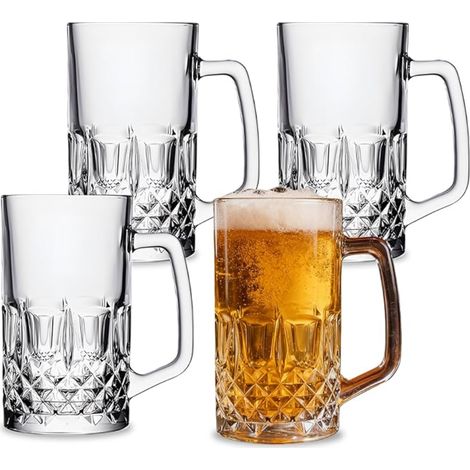 Glass Beer Mugs with Handle, Glasses, Tankard, Large for Parties, Bars, Restaurants (1/5)