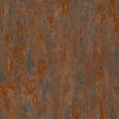 Papiers peints intissés pour chambre & bureau | Papier peint moderne couleur rouille cuivre | Tapisserie style industriel pour salon - 10,05 x 0,53 m (1/5)