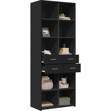 Buffet de Cuisine Haut 70x42.5x185 cm, Meuble Rangement Noir en Bois d'Ingénierie, Armoire Étroite avec Étagères pour Salon, Entrée ou Bureau (1/5)