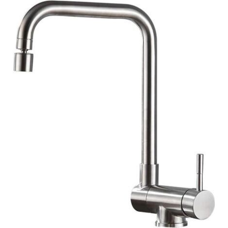 Küchenarmatur mit klappbarem Sichtfenster, Warm- und Kaltwasserauslauf aus Edelstahl, zwei Betriebsarten, 360° schwenkbar, Einloch-Mischbatterie für Küchenspülen – Metallic-Silber (1/5)