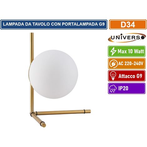 UNIVERSO LAMPADA DA TAVOLO BRONZO IN METALLO CON PARALUME A SFERA IN VETRO ATTACCO G9 MAX 10W (1/5)