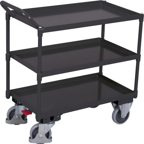 VARIOfit Tischwagen mit Wanne, gebogenem Schiebegriff und 3 Ladeflächen 995x695mm Anthrazitgrau RAL 7016 (1/4)