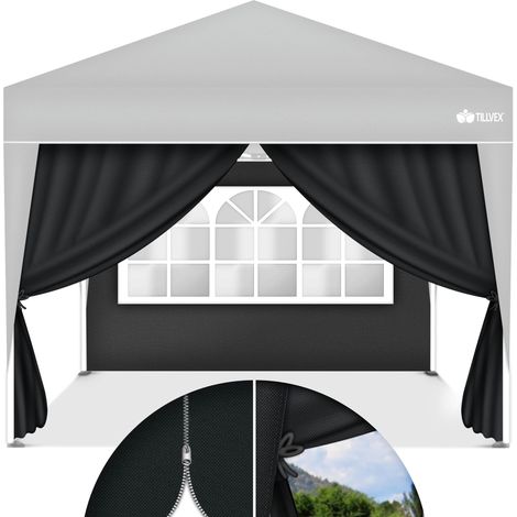 tillvex® 2X Seitenwand schwarz für Pavillon 3x3m & 3x6m Faltpavillon Seitenteile wasserabweisend Seitenfenster & Reißverschluss Seitenwände für Gartenzelt Partyzelt