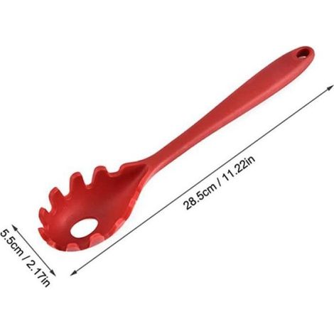 Pastagabel, hitzebeständiger Silikon-Pastalöffel, Spaghetti-Sieb, Löffel, Pastalöffel (rot) (1/5)