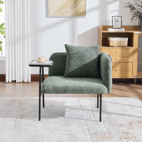 Fauteuil design 86x72x71 cm vert émeraude avec tablette et rangements, chenille et métal MEUBLIV (1/5)