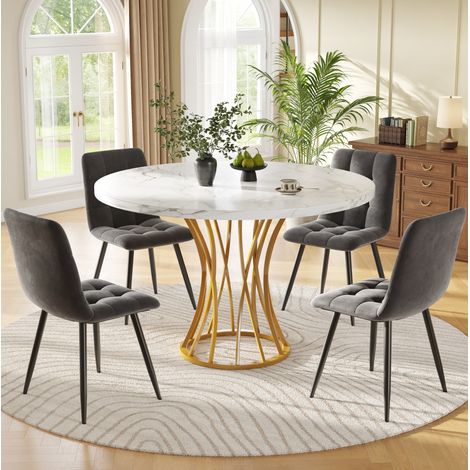 5-teiliges Esszimmer-Set mit Tisch und Stühlen, runder Tisch 80 cm, MDF und Metall HAVRYA (1/5)