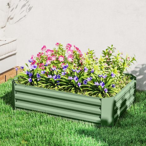 Aiuola rialzata in acciaio zincato, fioriera da giardino, cassetta per piante da giardino, fioriera, 120 x 90 x 30 cm, verde scuro