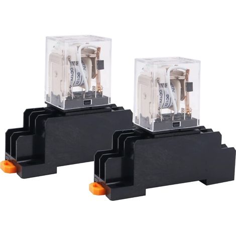 Lot de 2 mini relais électromagnétiques DC12 V 8 broches DPDT relais 2NO + 2NC avec base de prise et indicateur LED (1/5)