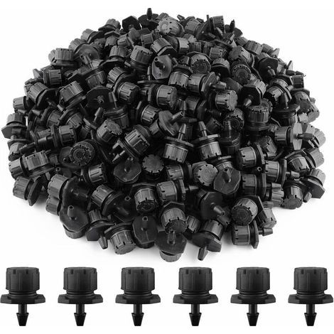 200 Stück Tropfbewässerungsdüsen, Garten-Emitterdüsen, 360° automatische Tropfbewässerung ° Verstellbares DIY-Set (schwarz) (1/5)