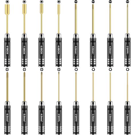Kit d'outils pour voiture télécommandée – 16 pièces comprenant des outils plats et Phillips, hexagonaux en acier titane, avec sac de rangement (1/3)