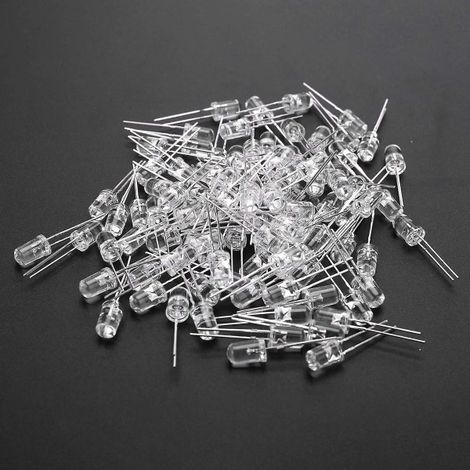 100 st 5mm varmvita LED-diodlampor DC 3V 20mA glödlampor elektronikkomponenter ljusemitterande dioder --(WR) (1/5)