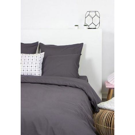 Taie d'oreiller - COTE DECO - 50x70 cm - Polycoton - Gris Bitume - Lavable à 60°