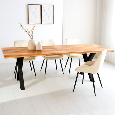 Table à manger Milas en chêne avec pieds en X noirs (1/2)