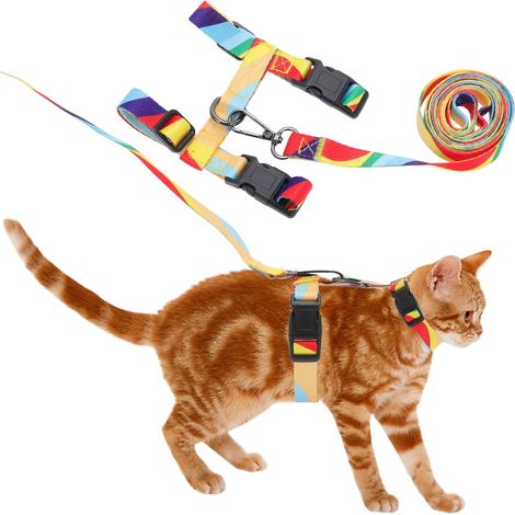 Ensemble Harnais Et Laisse pour Chat 1pc Anti-Évasion Nylon , Matière Nylon, Laisse 150cm, Poitrine 26-43cm, Promenade, Randonnée, Sangles Ajustables, Tissu Doux (1/5)