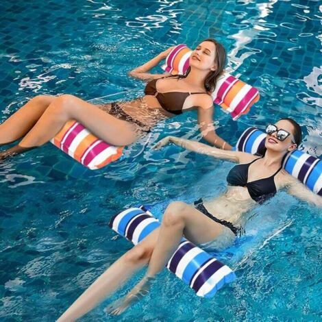 BUNTHAUS PA 2er-Pack aufblasbare Schwimmbadmatratze, Spielzeug für Erwachsene, 4-in-1 aufblasbares Schwimmbadzubehör, Schwimmbad-Hängematte (blau und orange) (1/4)