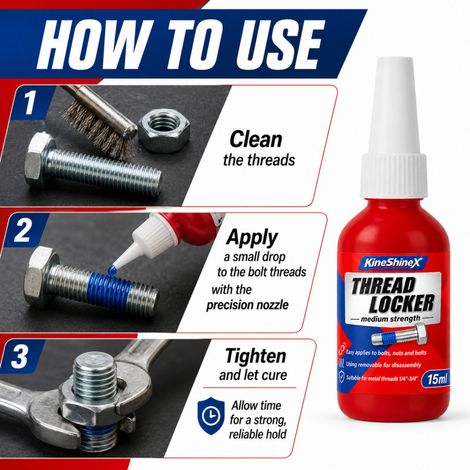 KineShineX medium-strength thread-locking anti-loosening seal, removable, suitable for bolts, nuts, and metal fasteners. (1/5)