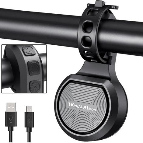 Sonnette de vélo avec alarme antivol, réglage du volume de 80 à 130 dB, rechargeable par USB, étanche, pour guidons de 22 à 32 mm, pour scooters/vélos (Type A, monophonique) (1/5)