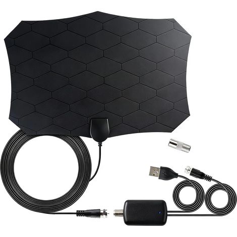 Antenne TV Intérieur Puissante, Antenne HDTV numérique Longue portée,Amplificateur de Signal Chaînes locales gratuites 4K 1080P VHF UHF avec 45m de Câble Coaxial (1/5)