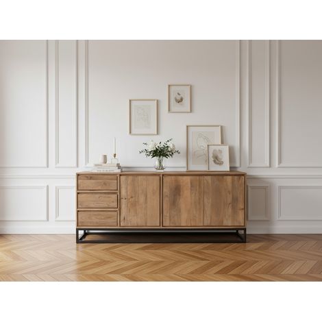 BOBOCHIC - Buffet 3 portes 190 cm BERGERAC Bois massif de manguier (1/5)