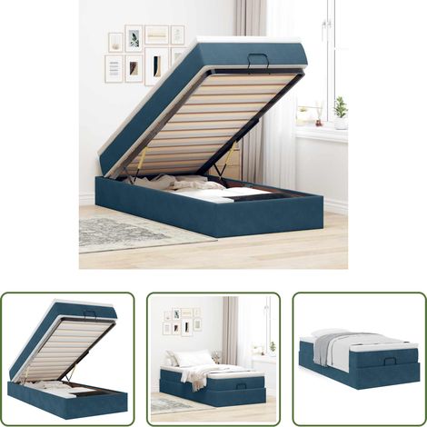 vidaXL Rangement sous le lit - Cadre de lit ottoman avec matelas bleu foncé 100x200 cm velours (1/5)