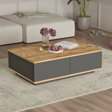 Mesa baja de salón Babila, 2 compartimentos, forma rectangular, tablero marrón, 90x60x29h cm roble nodoso marrón (1/5)