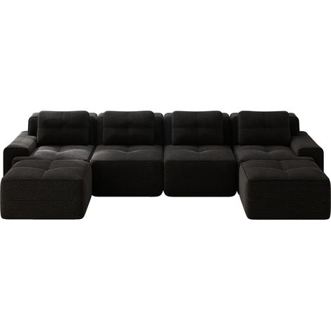 ELVMI Canapé modulable 4 places avec assise profonde et base antidérapante, en velours côtelé, Noir (1/5)