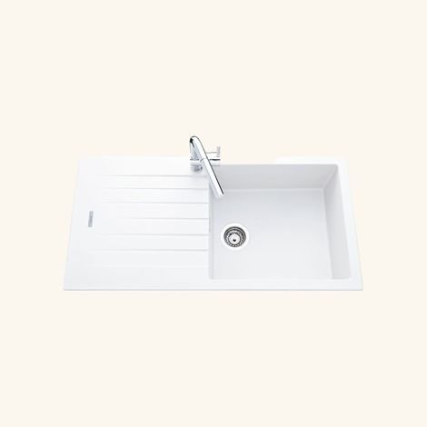 Cuisissimo – Évier granit blanc 100x50 cm à encastrer – 1 bac réversible avec vidage manuel – Bonde et siphon inclus – Meuble sous évier 60 cm minimum (1/3)