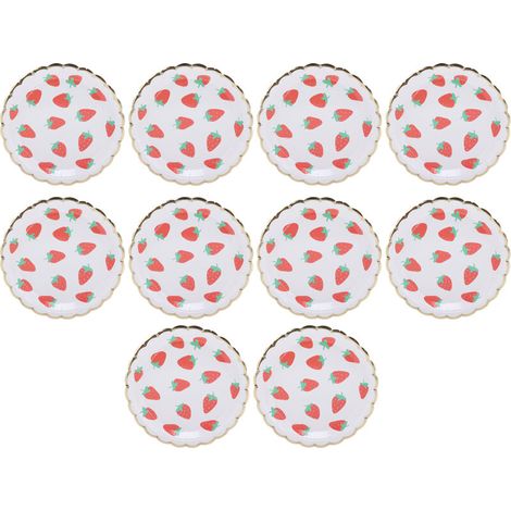 10 Pièces de Service de Table Jetable Motif Fraise pour Anniversaire et Fêtes en Plein Air, Plateau en Papier (1/5)