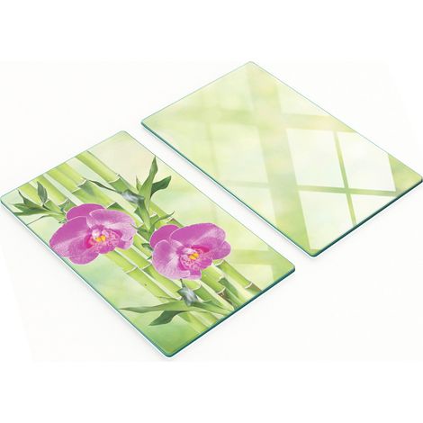 Tableros decorativos multifuncionales de vidrio con dise帽o de orqu铆deas y bamb煤, 2x30x52 cm.