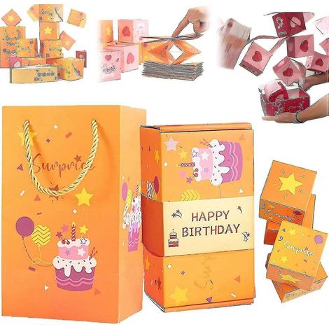 Boîte surprise, boîte cadeau enveloppe rouge pliable unique, boîte cadeau explosive avec argent surprise, cadeau d'anniversaire, Noël ou Halloween-16box-Yellow (1/5)