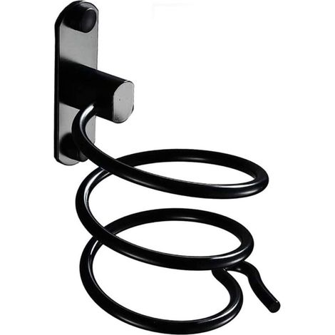 Wall-mounted hair dryer holder with drilling required - For hotels, bathrooms, restrooms, barbershops. Aluminum, matte finish, black.