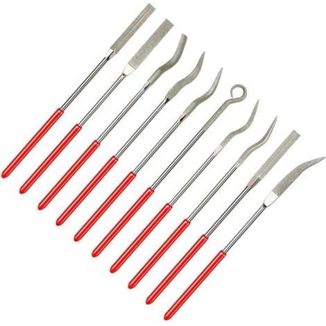 Limes à Polir en Diamant Rouge Outils Artisanaux Ensemble de 10 pour Ébavurage et Ponçage de Surface pour Bois et Plâtre, pour Bricolage et Sculpture (1/5)