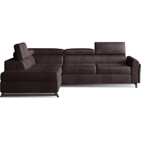 Canapé angle droit convertible velours marron avec têtières réglables Nikos 265cm 2 (1/5)
