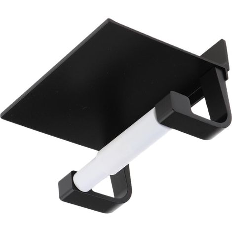 Porte-papier toilette sans perçage avec étagère, porte-papier toilette Braoses, acier inoxydable SUS304, auto-adhésif, fixation murale, convient aux cuisines et salles de bains, noir. (1/5)