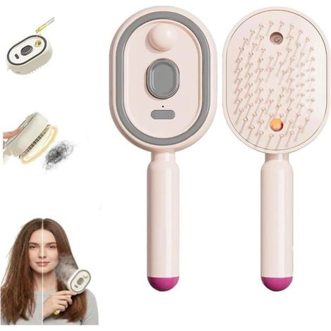 Brosse à vapeur électrique, fer à lisser à vapeur rechargeable avec spray, peigne démêlant antistatique 3 en 1 et massage(rose) (1/5)