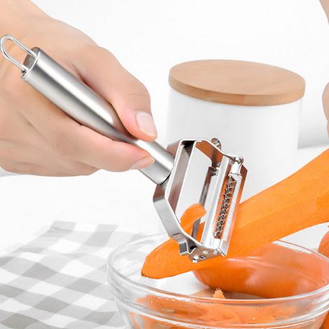 Multifunktionale Doppelreibe aus Edelstahl, kreativer 2-in-1-Schneider, Obstschäler, Melonenschäler (1/5)