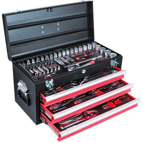 Caja Metálica 143 Pzas. Cr-V 3 Cajones RATIO