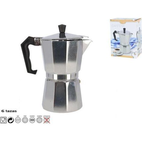 6 tazas cafetera aluminio expres 300 ml apta para gas,vitro,induccion,electricidad